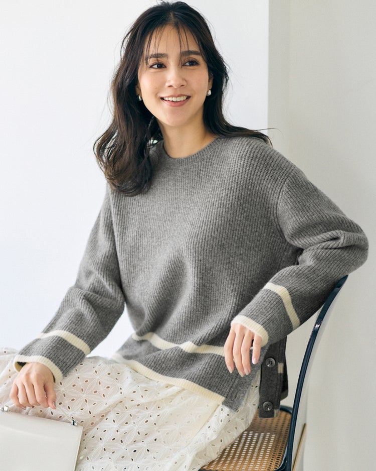 片畦編み・裾ボタンライン使いセーター 詳細画像 グレー 2