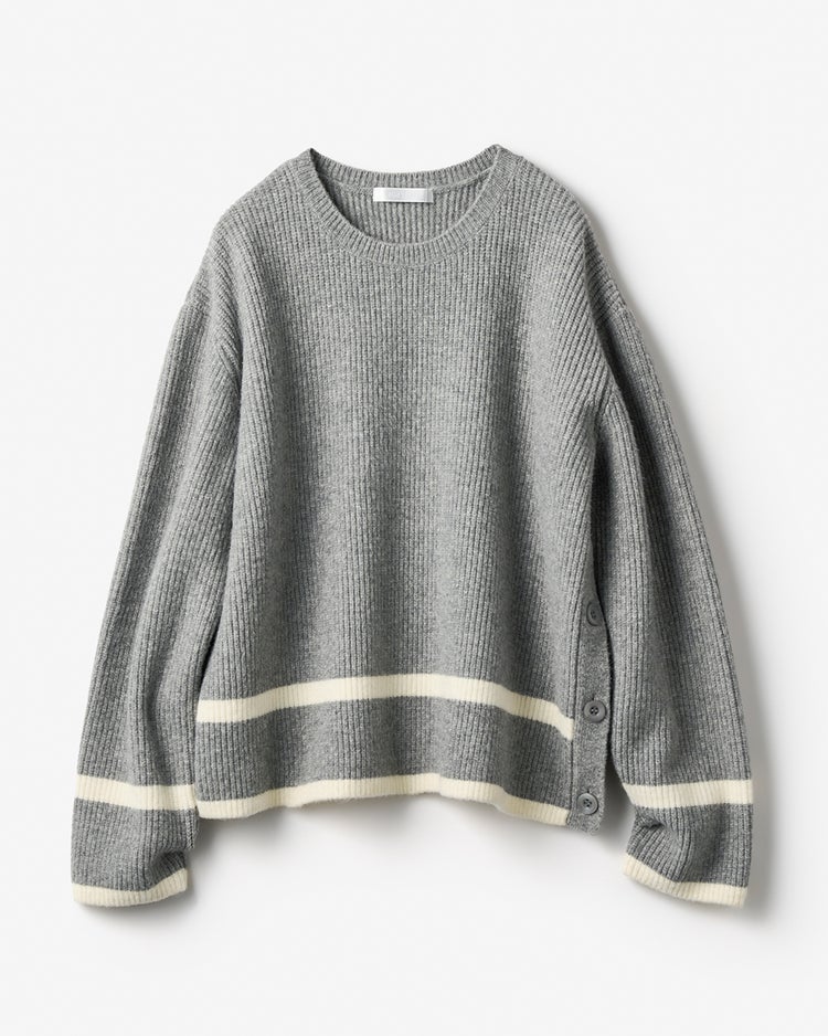 片畦編み・裾ボタンライン使いセーター 詳細画像 グレー 6