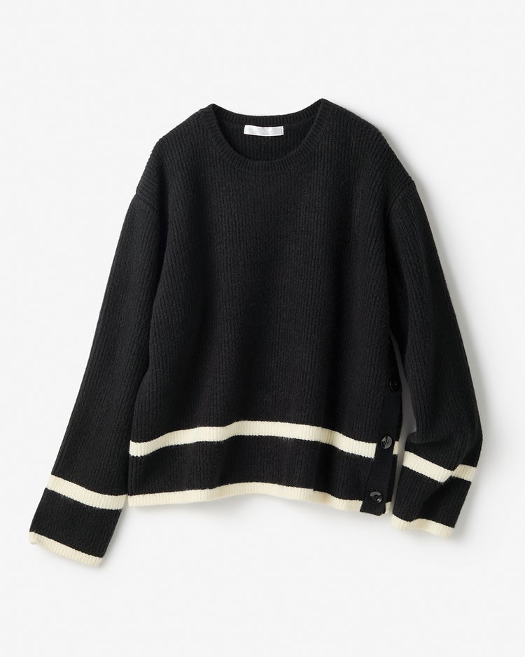 片畦編み・裾ボタンライン使いセーター 詳細画像 ブラック 4