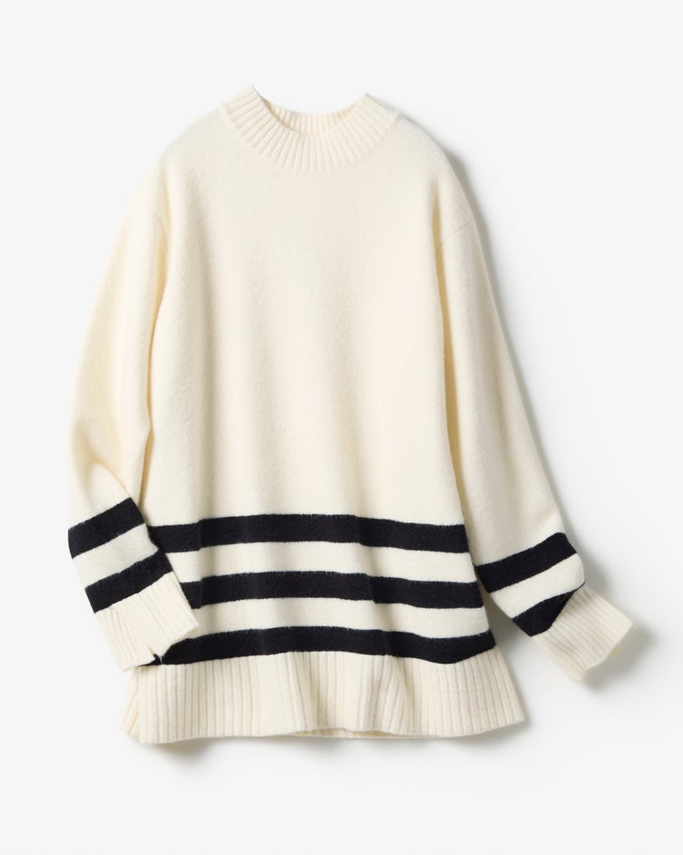 ストレッチウール・ボーダーロングニット 詳細画像 オフホワイト 6