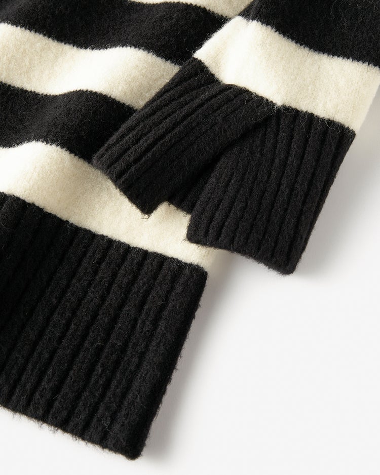 ストレッチウール・ボーダーロングニット 詳細画像 ブラック 3