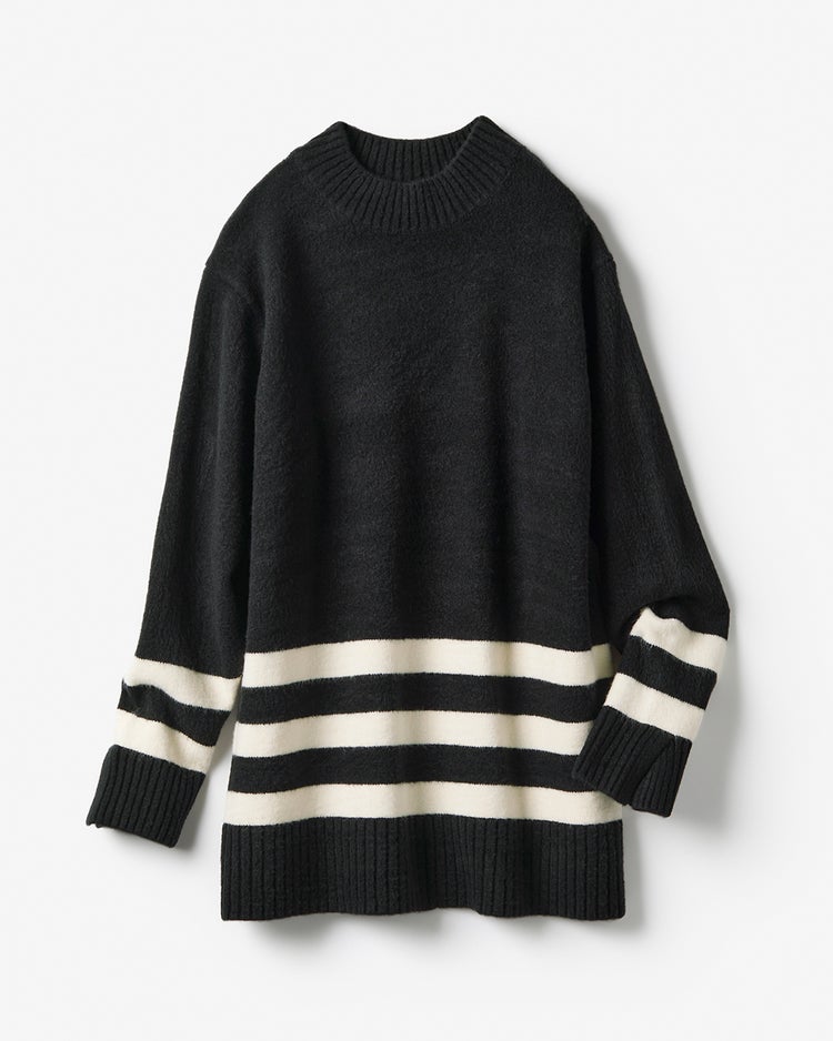 ストレッチウール・ボーダーロングニット 詳細画像 ブラック 5