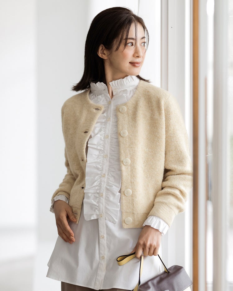 パイルニット・アルパカ混カーディガン 詳細画像 ライトベージュ 2