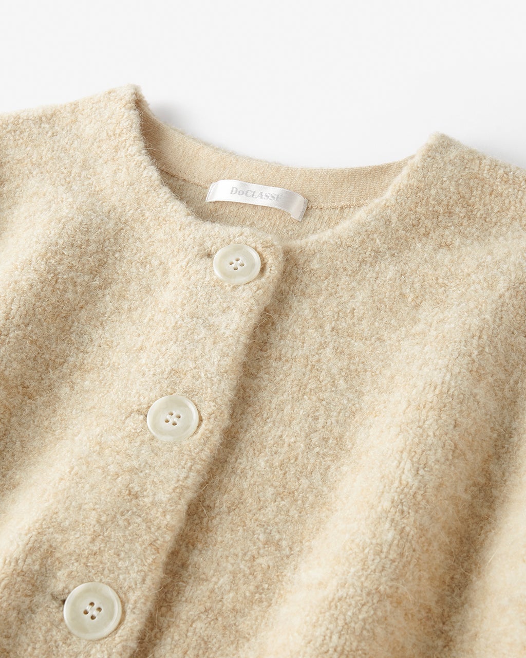 COS クロップド　アルパカ混カーディガン　ベージュ系　S カーディガン　コス RIBBED WOOL CREW-NECK CARDIGAN リブウールクルーネックカーディガン