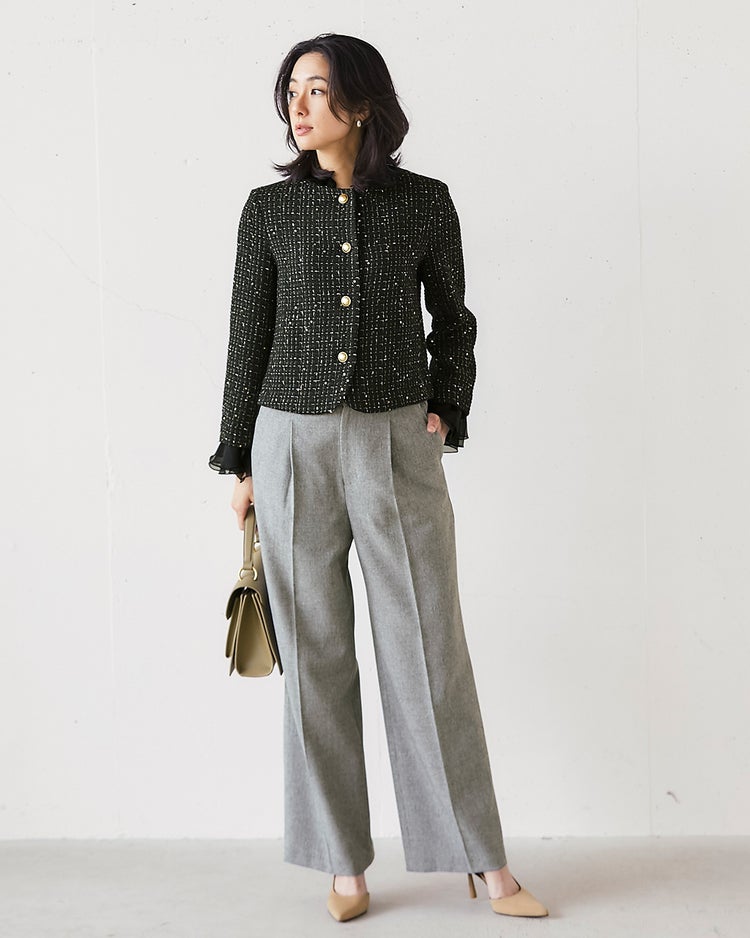 ツイーディジャカード・異素材コンビジャケット 詳細画像 ブラック 5