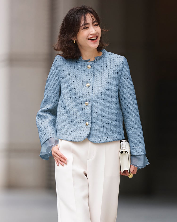 ツイーディジャカード・異素材コンビジャケット 詳細画像 ブルー 1