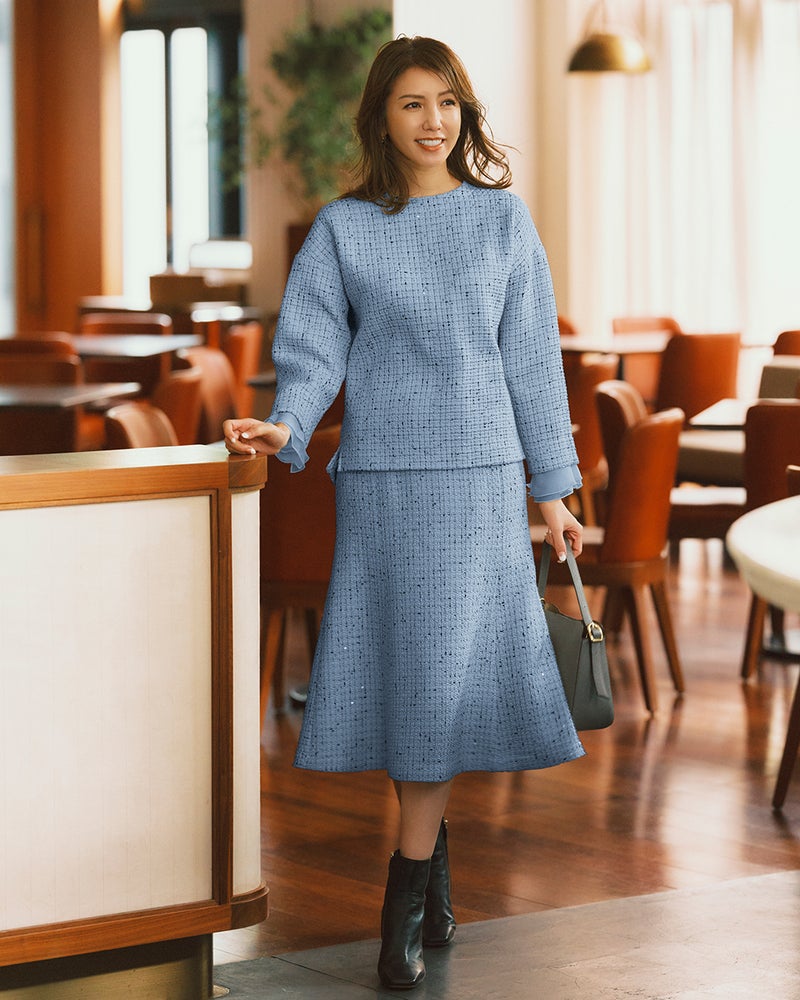 ツイーディジャカード・ミディスカート 詳細画像 ブルー 1