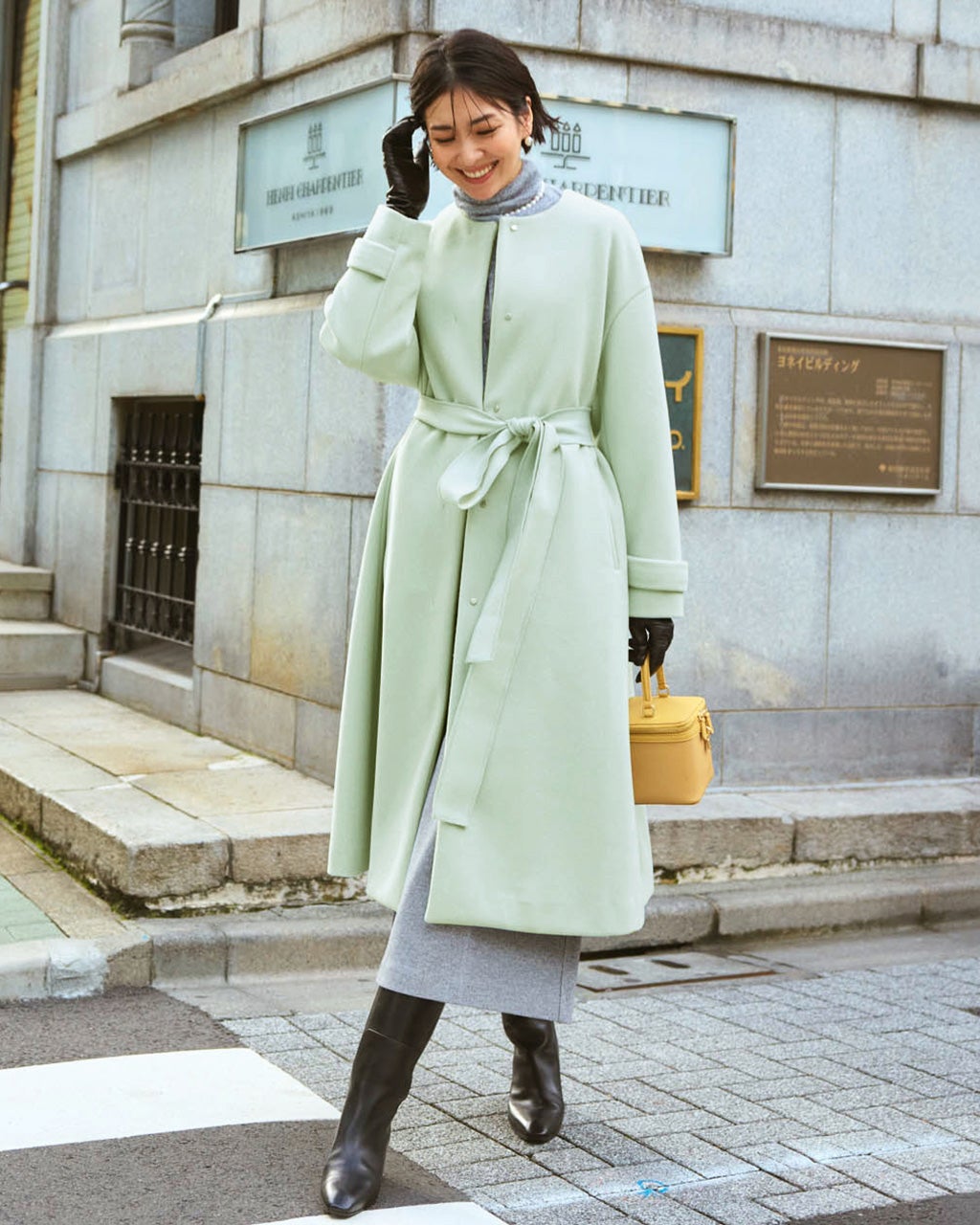 【美品】ミズイロインド 比翼仕立て コクーン ウール コート 上品 オフィス ウールライクニードル・ロングコート/40代50代からのレディース