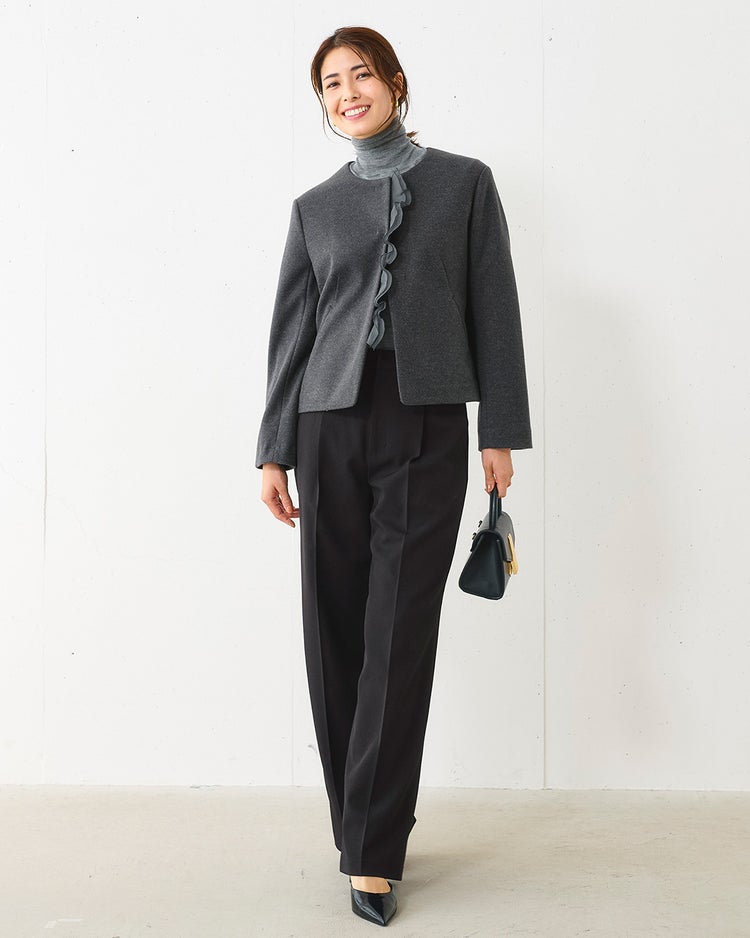 ウールライクニードル・２WAYフリルジャケット 詳細画像 グレー 6