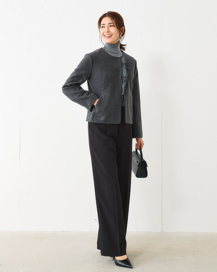 ウールライクニードル・２WAYフリルジャケット 詳細画像 グレー 7