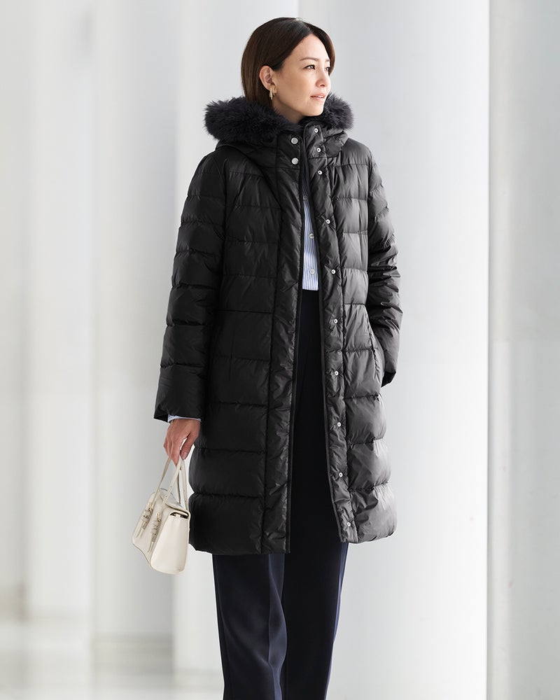 艶Airダウン・エコファーフードロングコート 詳細画像 ブラック 1