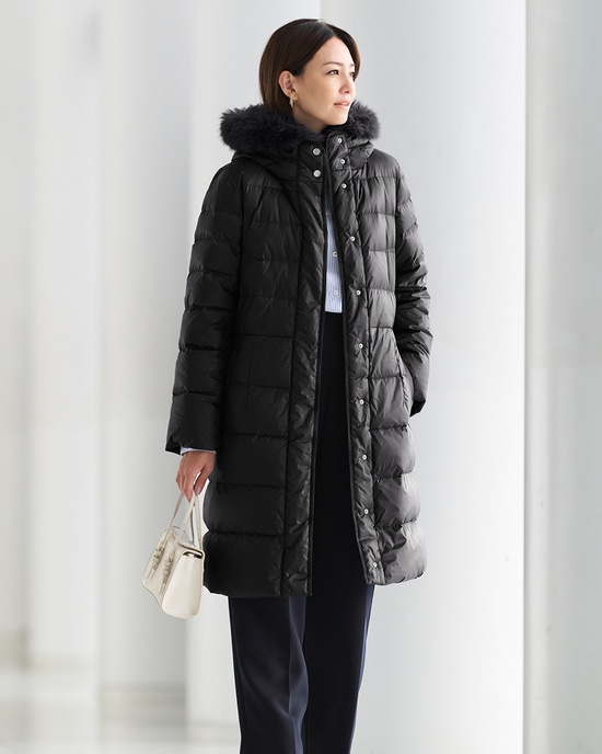 艶Airダウン・エコファーフードロングコート
