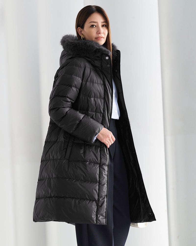 艶Airダウン・エコファーフードロングコート 詳細画像 ブラック 2
