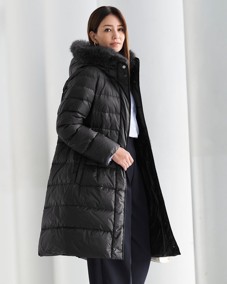 艶Airダウン・エコファーフードロングコート 詳細画像 ブラック 2