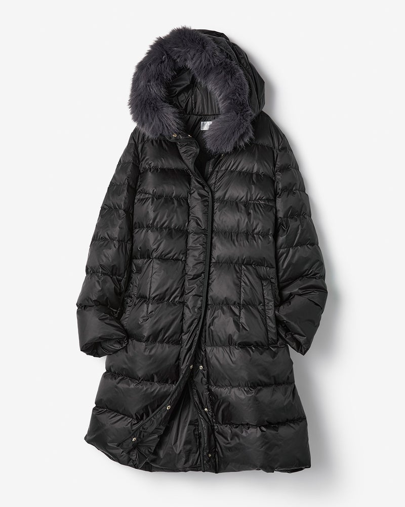 艶Airダウン・エコファーフードロングコート 詳細画像 ブラック 4