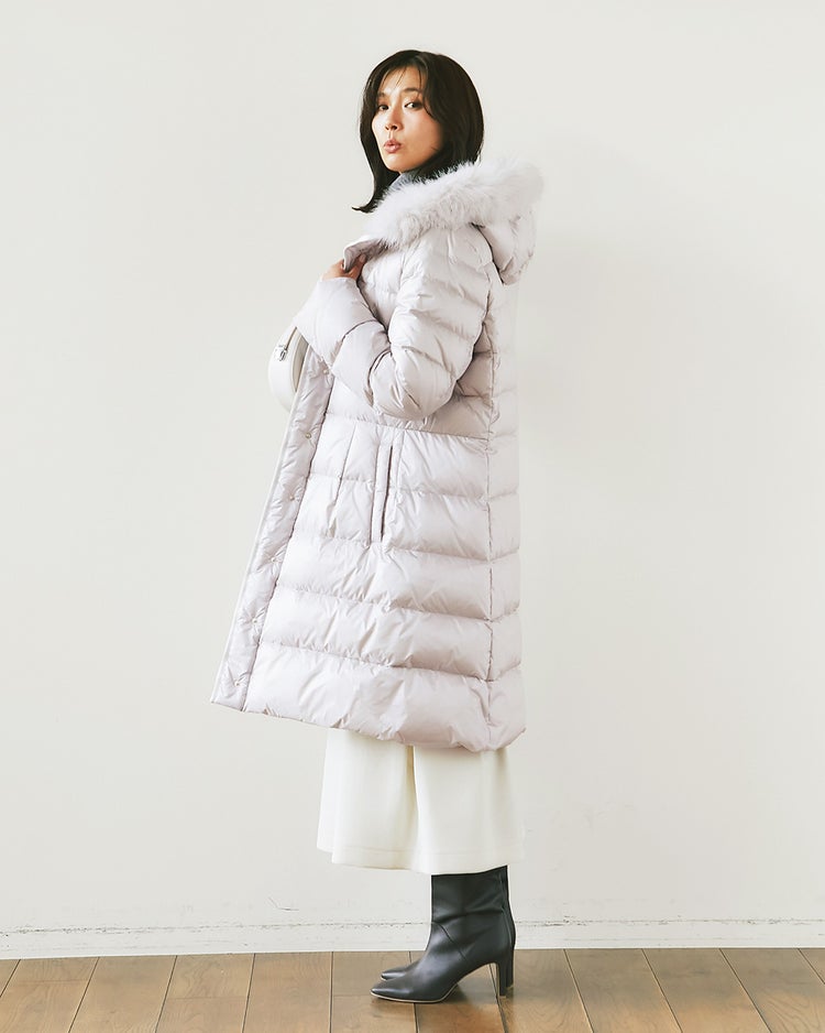 艶Airダウン・エコファーフードロングコート 詳細画像 ストーン 3