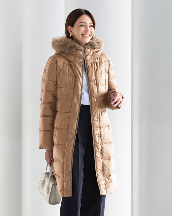 艶Airダウン・エコファーフードロングコート