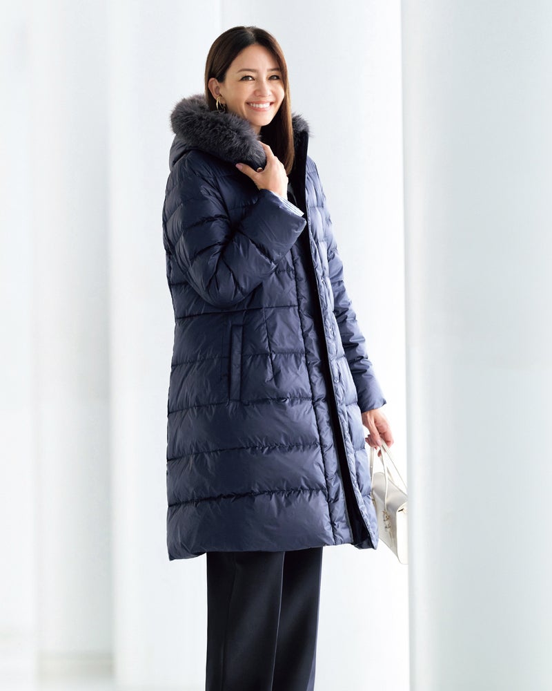 艶Airダウン・エコファーフードロングコート 詳細画像 ミッドナイトブルー 1