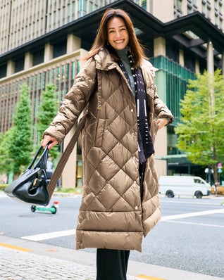 光沢タフタ・ダイヤキルトロングダウンコート