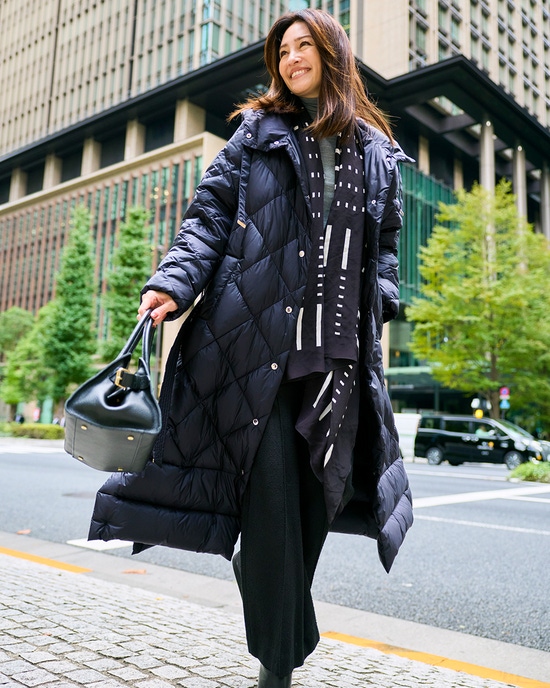 光沢タフタ・ダイヤキルトロングダウンコート