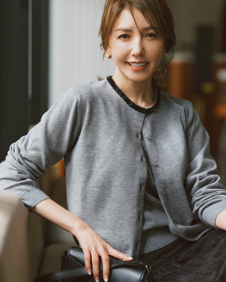 ビジューネック・アンサンブルニット 詳細画像 グレー 1