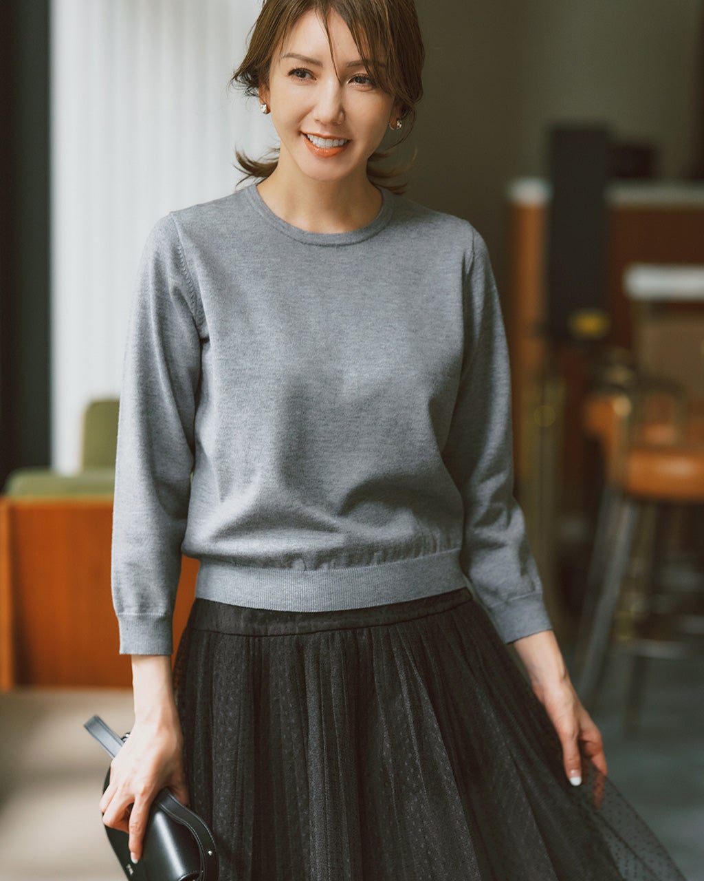 andequal コンビネーション グレー ビジューネック・アンサンブルニット/40代50代からのレディース