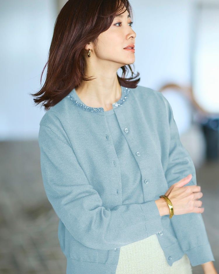 ビジューネック・アンサンブルニット 詳細画像 ライトブルー 1