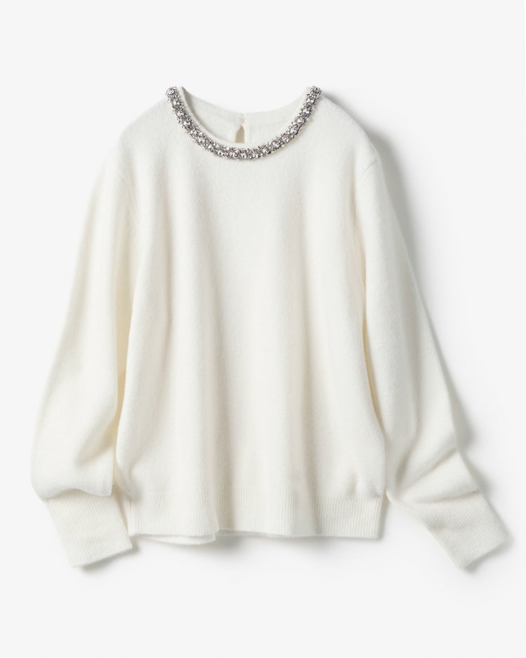 ウール混・ネックビジューセーター 詳細画像 オフホワイト 4