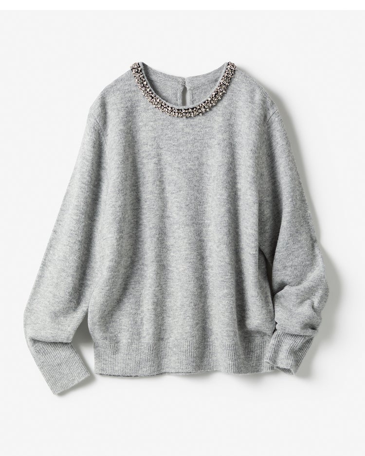 ウール混・ネックビジューセーター 詳細画像 ライトグレー 7