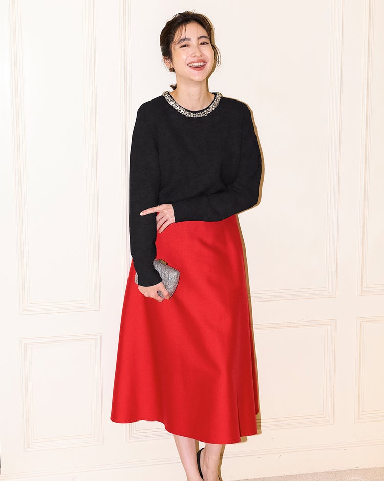 ウール混・ネックビジューセーター 詳細画像 ブラック 1