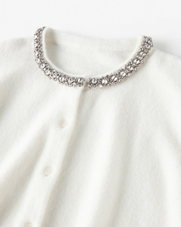 ウール混・ネックビジューカーディガン 詳細画像 オフホワイト 2