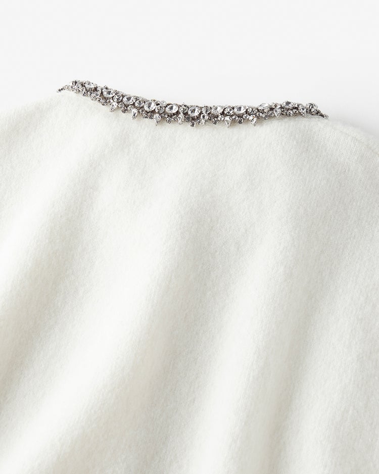 ウール混・ネックビジューカーディガン 詳細画像 オフホワイト 7