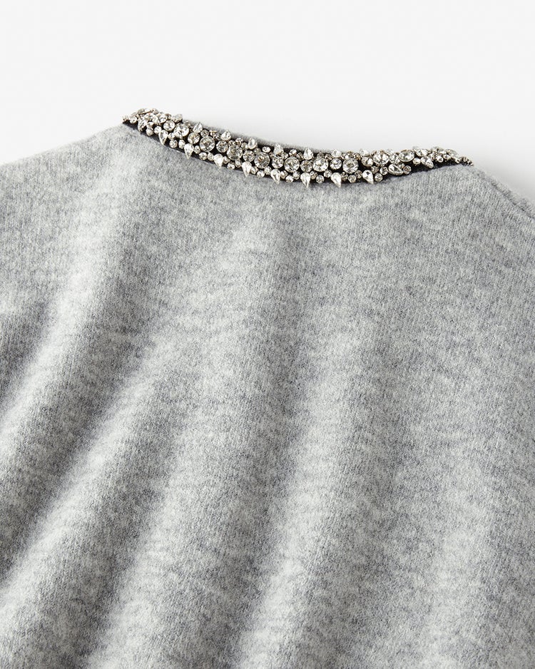 ウール混・ネックビジューカーディガン 詳細画像 ライトグレー 5