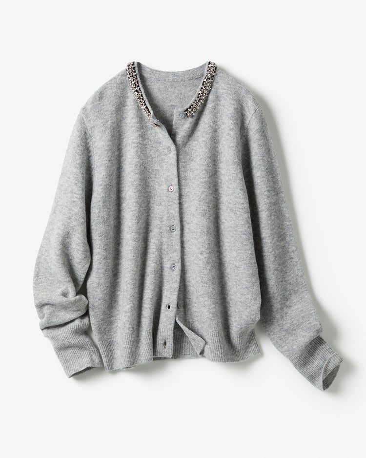 ウール混・ネックビジューカーディガン 詳細画像 ライトグレー 7