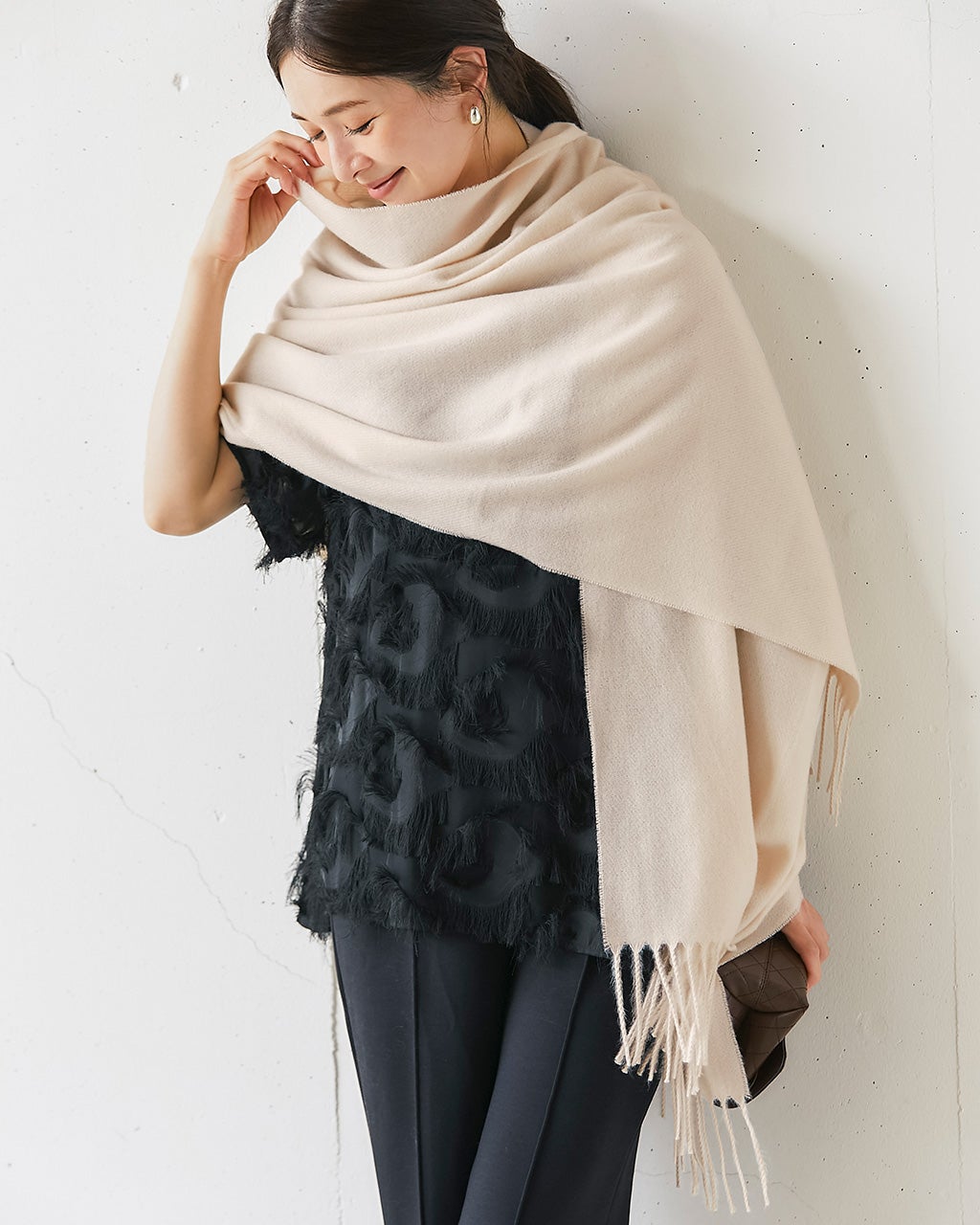 【セオリー】カシミヤ　アイボリー ストール theory（セオリー） イタリア製 カシミヤ マフラー ストール カシミア