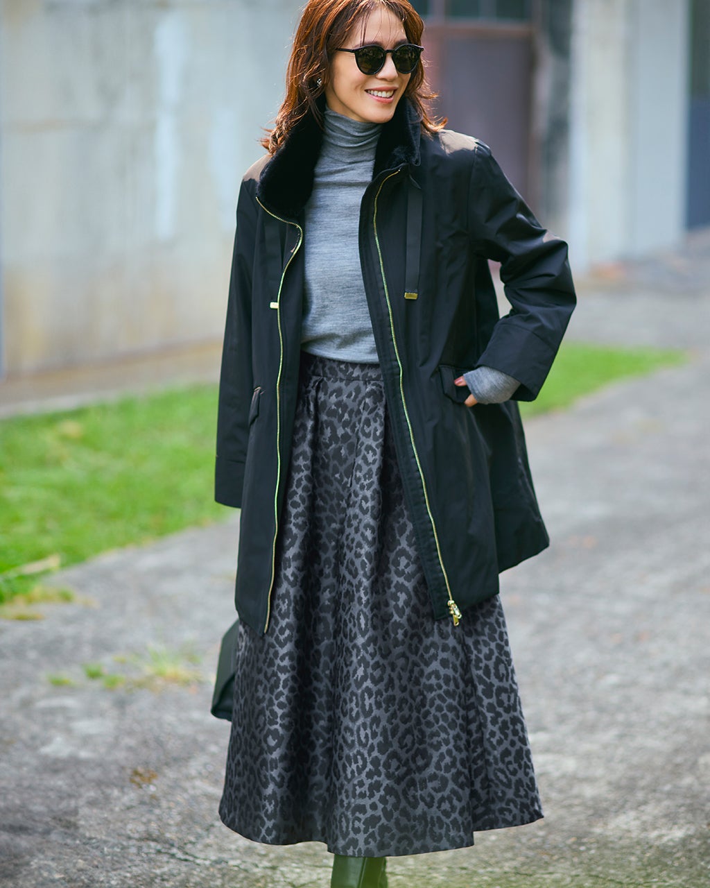 レオパードジャカード・タックフレアスカート/40代50代からの