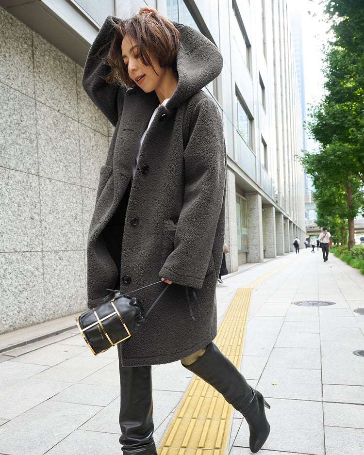 エコムートン・テディボアコート 詳細画像 チャコール 2