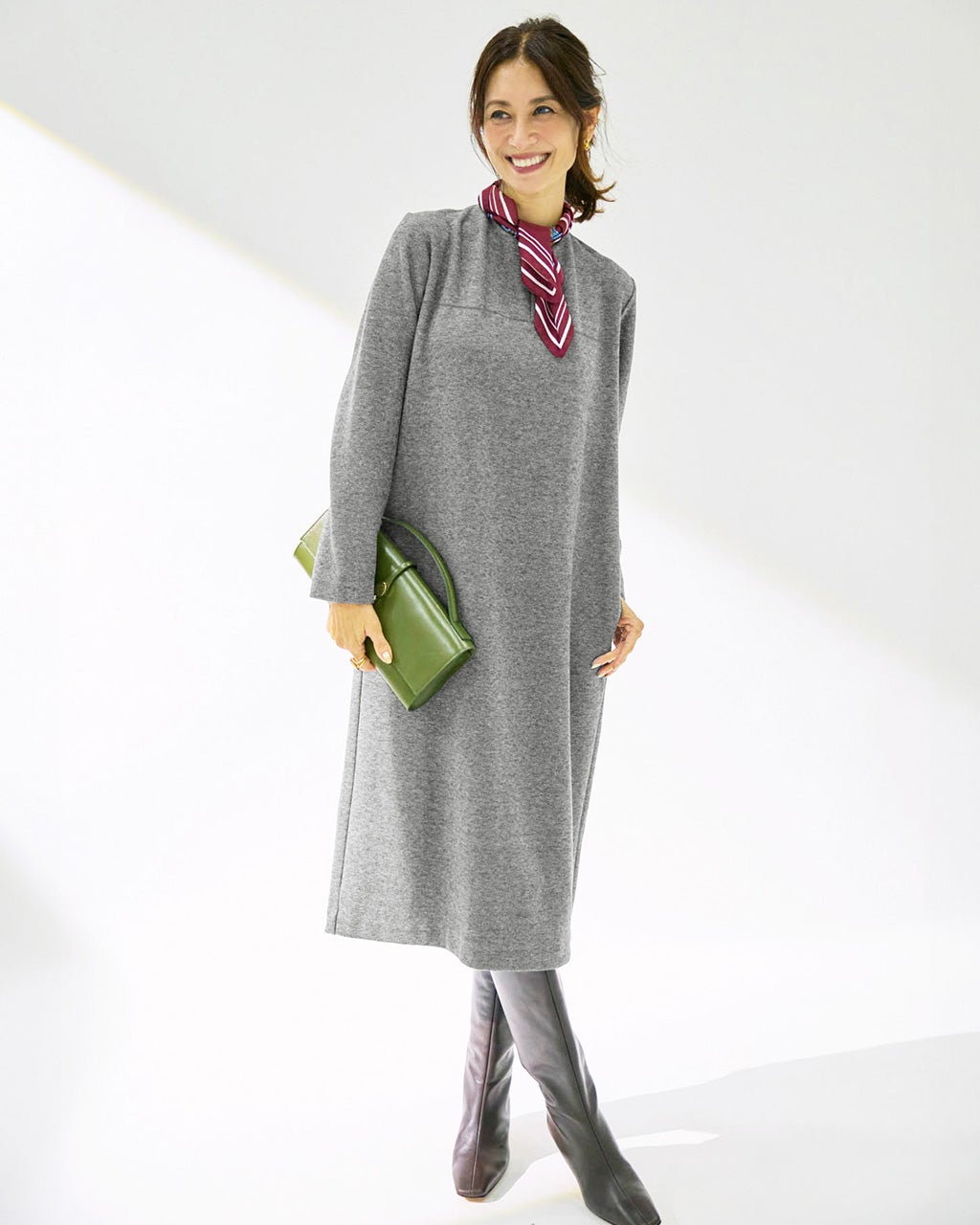 ウールタッチジャカード・サックワンピース/40代50代からの