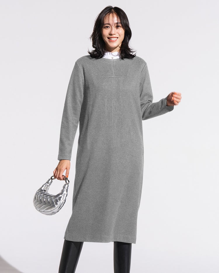 ウールタッチジャカード・サックワンピース 詳細画像 グレー 1