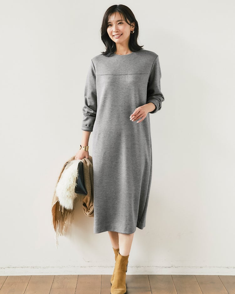 ウールタッチジャカード・サックワンピース 詳細画像 グレー 4