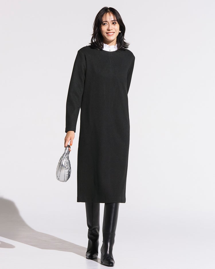 ウールタッチジャカード・サックワンピース 詳細画像 ブラック 1