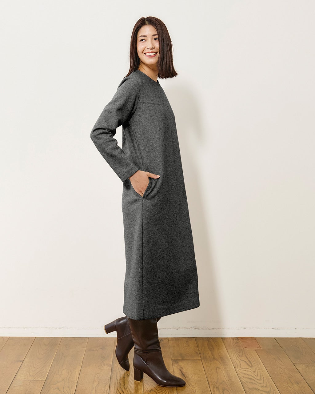 ウールタッチジャカード・サックワンピース/DoCLASSE