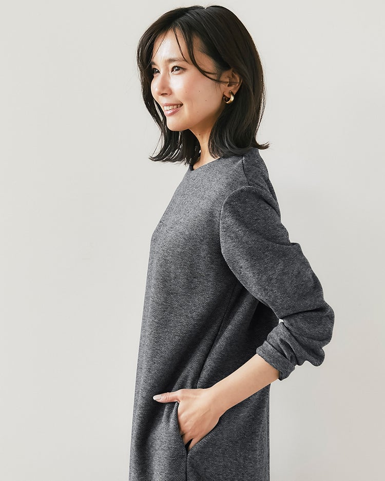 ウールタッチジャカード・サックワンピース 詳細画像 ブラックパターン 3