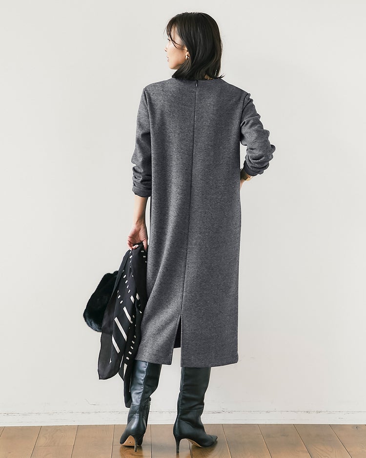 ウールタッチジャカード・サックワンピース 詳細画像 ブラックパターン 4