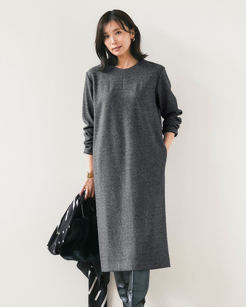 ウールタッチジャカード・サックワンピース/DoCLASSE