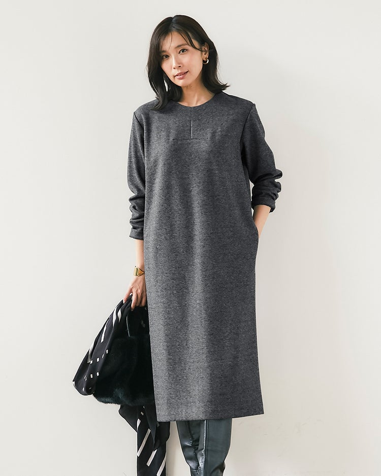 ウールタッチジャカード・サックワンピース 詳細画像 ブラックパターン 5