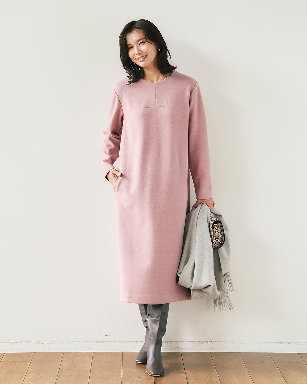 ウールタッチジャカード・サックワンピース/DoCLASSE