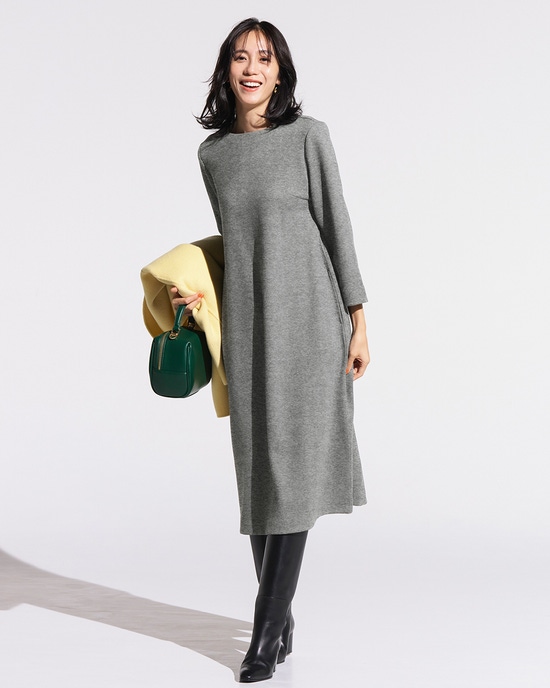 ウールタッチジャカード・Aラインワンピース