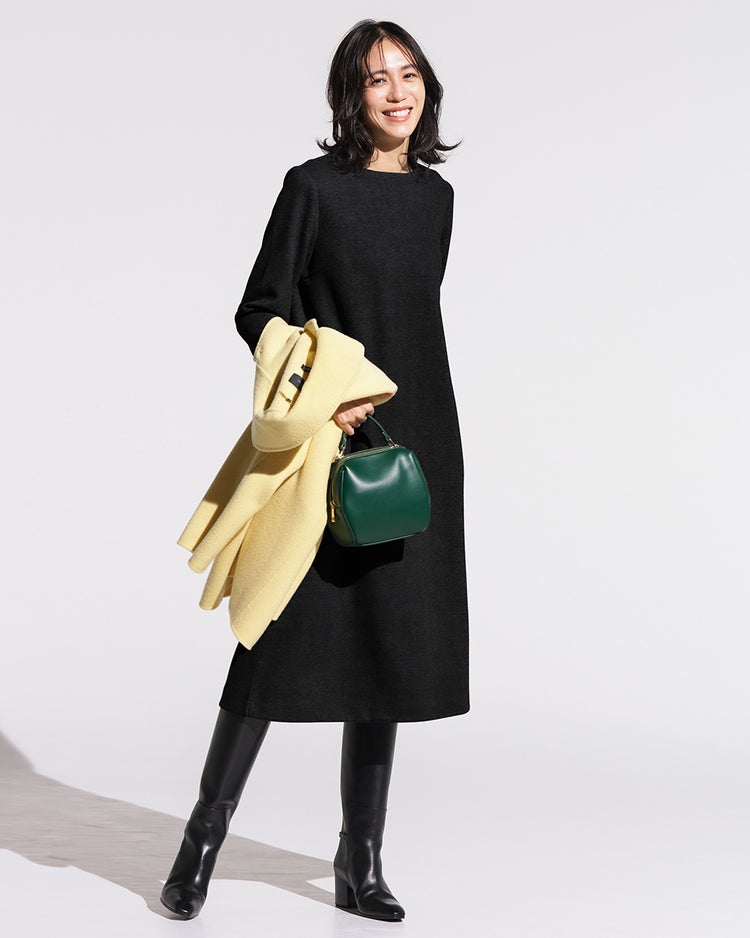 ウールタッチジャカード・Aラインワンピース 詳細画像 ブラック 1