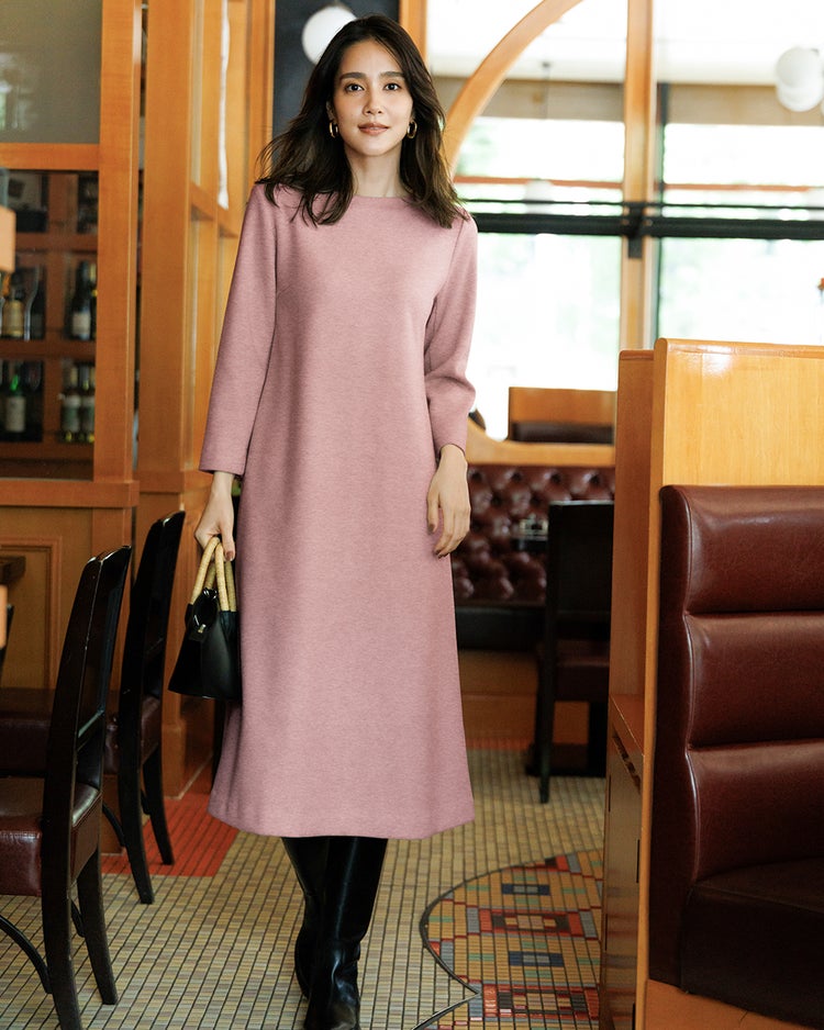 ウールタッチジャカード・Aラインワンピース 詳細画像 ピンク 1